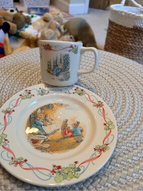 Beatrix Potter Children's Christening Plate and Cup Set -